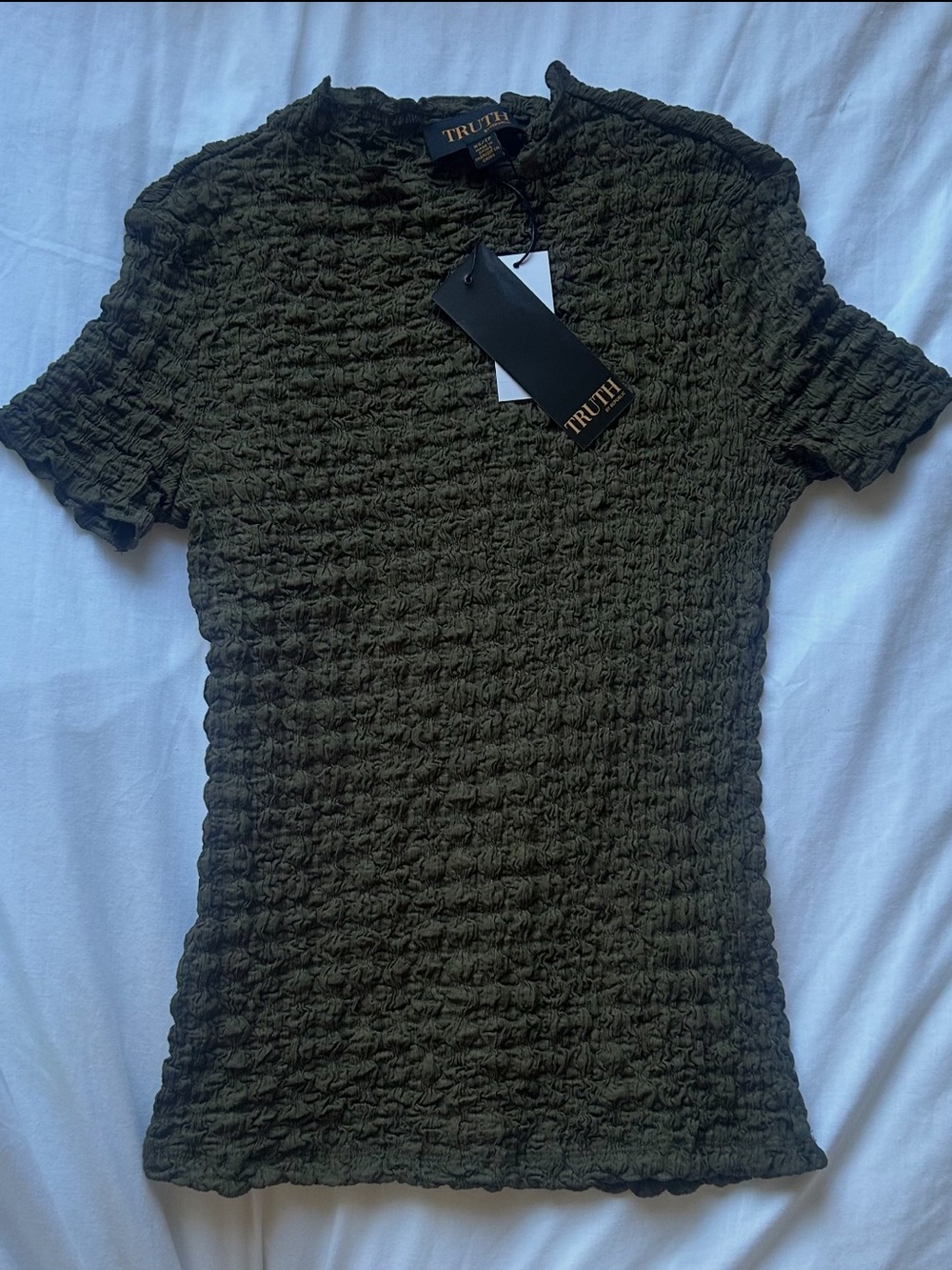 TRUTH Olive Green Ruched Short Sleeve Top